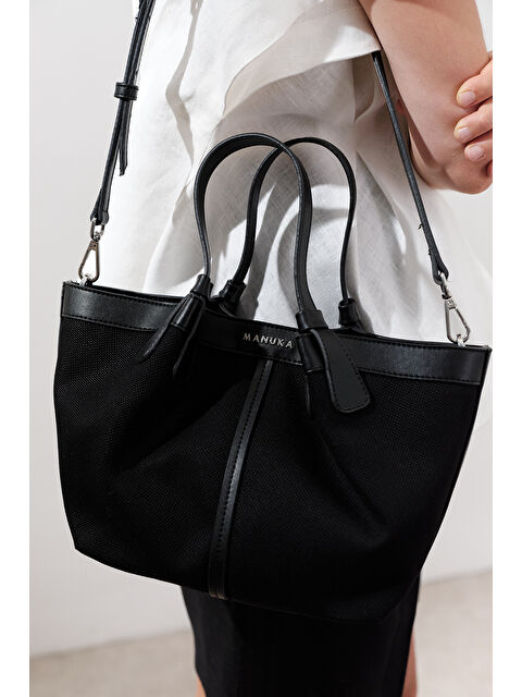 Manuka Kanvas Dikiş Detaylı Mini Çanta Siyah - S000401273-19351