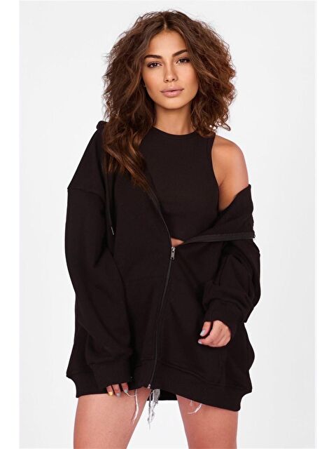 Madmext Siyah Kapüşonlu Sırt Baskılı Sweatshirt Mg1195 - S000046989-19351