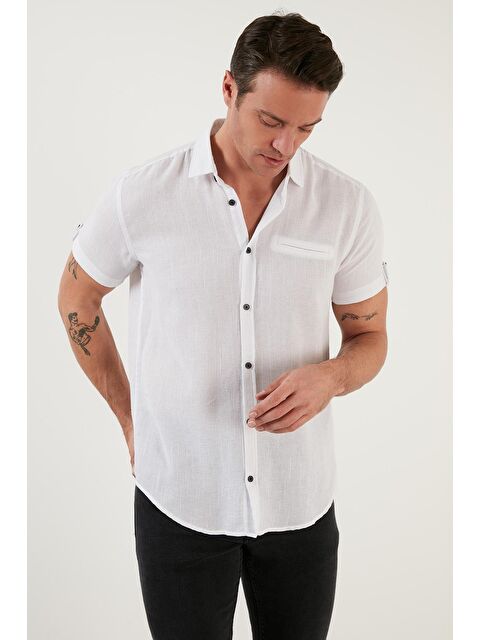 Buratti %100 Pamuk Keten Görünümlü Slim Fit Kısa Kollu Gömlek CF21S111766 - S000000740-20063