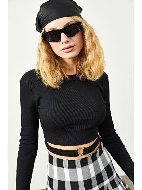 Xhan Siyah Halka Detaylı Kaşkorse Crop Bluz 3KXK2-46541-02 - S000032981-19351