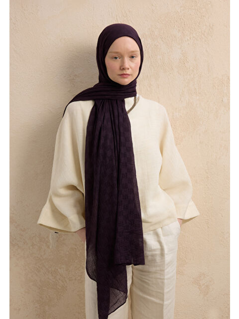Fresh Scarfs Modal Damalı Şal Mor