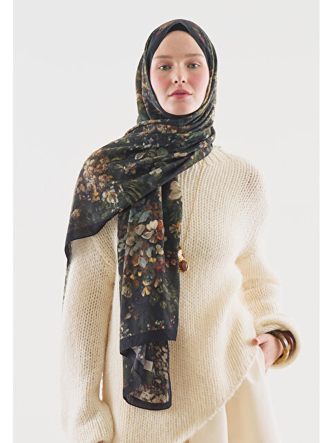 Fresh Scarfs Siyah Dark Beauty Desenli Pamuk Viskon Şal