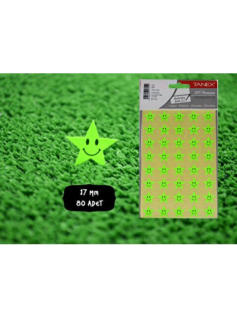 Tanex TNX-302 Flo Yıldız Yeşil Gülen Etiketi 17 Mm 80 Adet - S000080257-18194
