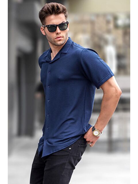 Madmext Erkek Lacivert Kısa Kollu Gömlek 5500 - S000039733-21164