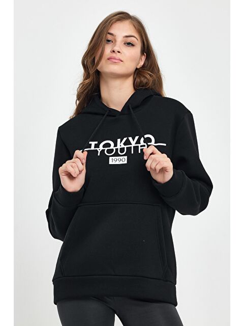 Süperlife Kadın Kapüşonlu Rahat Kalıp İçi Polarlı 3 iplik Kanguru Cepli Tokyo Baskılı Swetashırt Spr24swk12 - S000064768-19351