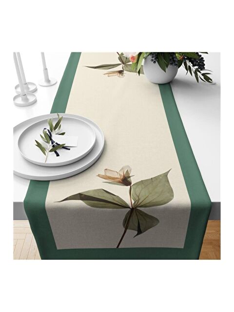 Evmila Yaprak Desenli Kadife Runner 40x140 cm - S000085912-23173