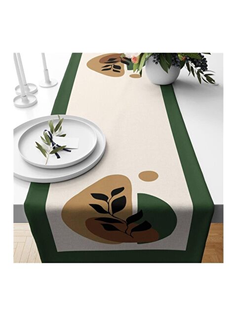 Evmila Yaprak Desenli Kadife Runner 40x140 cm - S000085919-23173