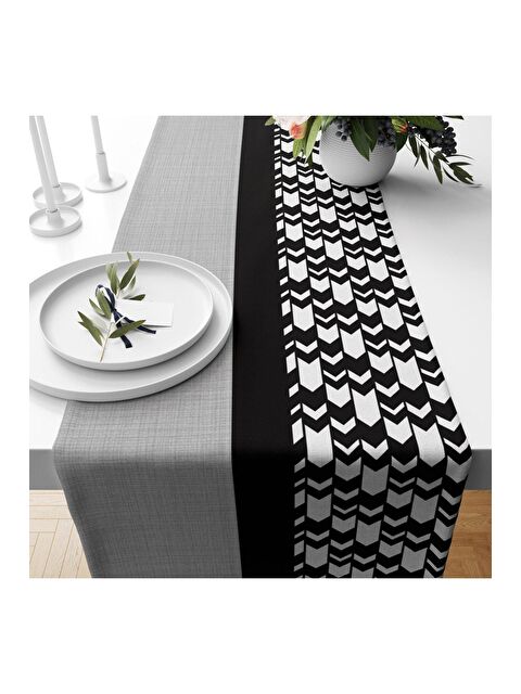 Evmila Siyah Ve Gri Desen Kadife Runner 40x140 cm - S000085927-23173