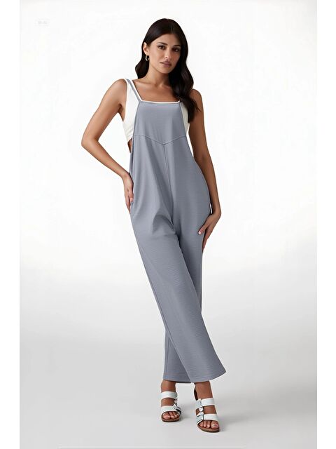 Hazelin Kadın Gri Ayarlanabilir Askılı Cepli Bol Paça Bahçıvan Tulum HZL22S-BD170191 - S000030486-20600