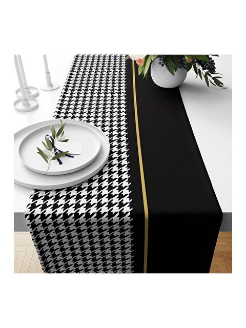 Evmila Siyah Desen Kadife Runner 40x140 cm - S000085935-23173