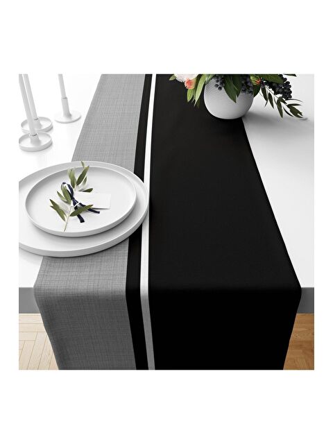 Evmila Gri Ve Siyah Desen Kadife Runner 40x140 cm - S000085938-23173