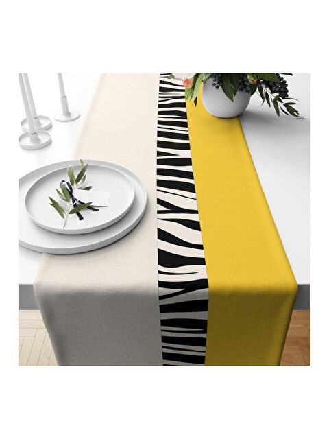 Evmila Sarı Ve Krem Desen Kadife Runner 40x140 cm - S000085941-23173