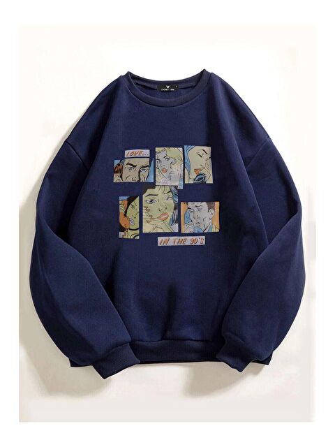 Trendseninle Kadın Lacivert Karikatür Baskılı Oversize Sweatshirt - S000106919-21164