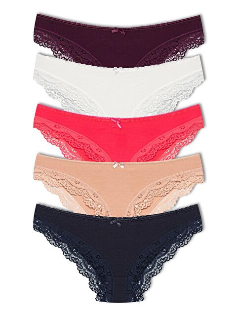 Hnx Pamuklu Düşük Bel Paçası Dantel Basic Kadın Külot 5'li - S000098690-27074