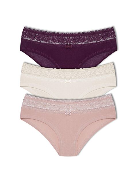 Hnx Pamuklu Beli Dantel Detaylı Hipster Kadın Külotu 3'Lü - S000098687-37381