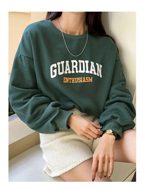 Trendseninle Kadın Guardıan Baskılı Oversize Bisiklet Yaka Sweatshirt - S000106927-18194