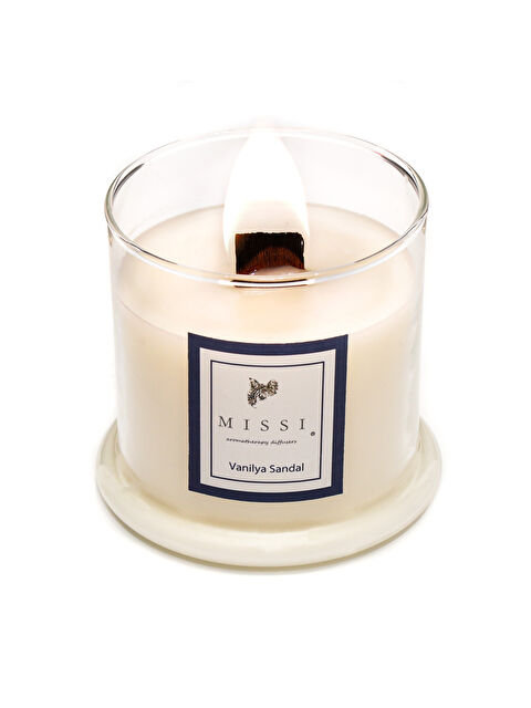 Missi Üfleme Cam Ahşap Fitilli Vanilya Sandal Vegan Mum(140 gr) - S000079158-19965