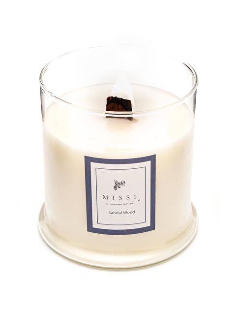 Missi Büyük Üfleme Cam Ahşap Fitilli Sandal Wood Vegan Mum (380 GR) - S000084116-19965