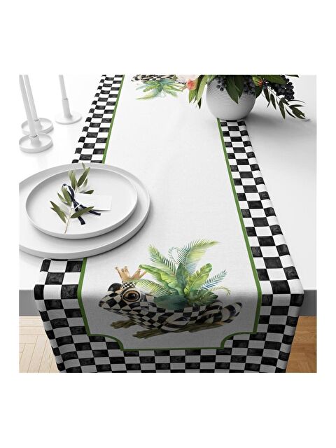 Evmila Siyah Pötikare Kurbağa Desenli Kadife Runner 40x140 cm - S000085966-23173