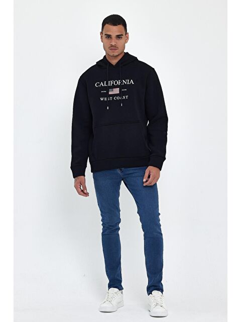 Süperlife Regular Fit İçi Polarlı 3 İplik Kanguru Amerikan Baskılı Cepli Erkek Hoodie Spr24sw01 - S000056217-19351