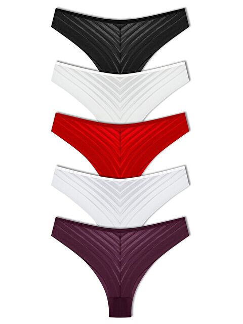 Hnx Transparan Dantel Brazil Kadın Külot 5'Li - S000098697-37424