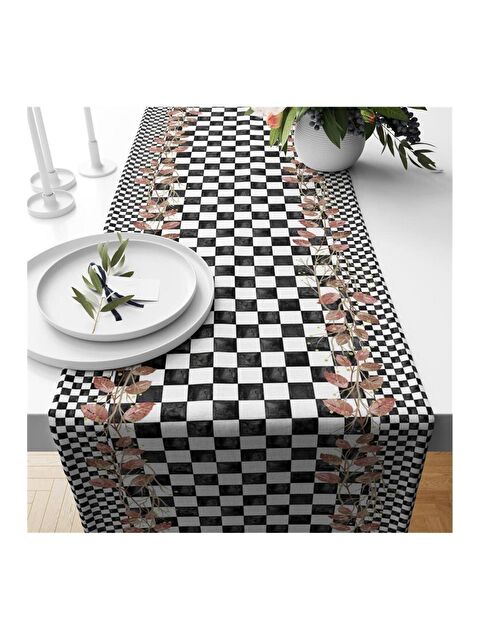 Evmila Siyah Pötikare Desenli Kadife Runner 40x140 cm - S000085994-23173