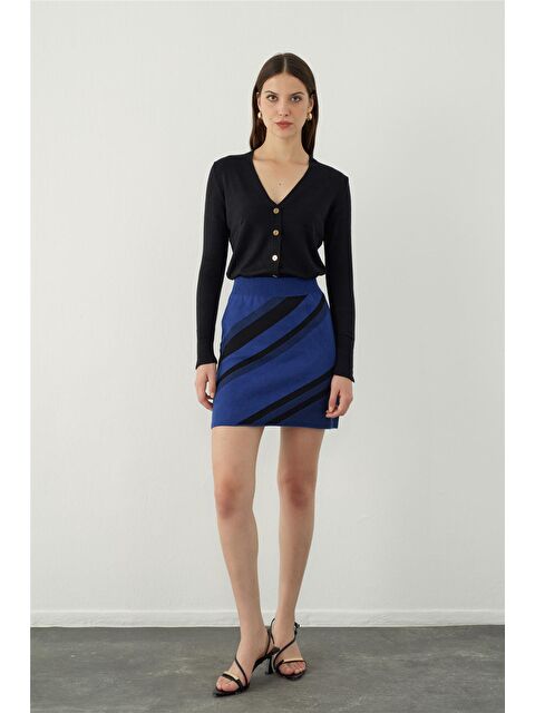 Sherin Saks Çizgili Mini Triko Etek - S000064087-23710