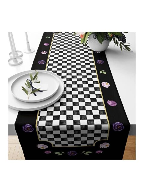 Evmila Siyah Pötikare Desenli Kadife Runner 40x140 cm - S000085997-23173