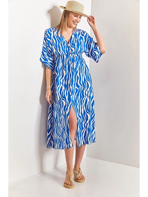 SHADE Kadın Kruvaze Yaka Desenli Kloş Elbise - S000020674-37368