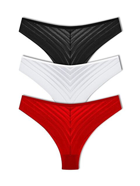 Hnx Transparan Dantel Brazil Kadın Külot 3'Lü - S000098702-37424