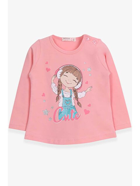 Breeze Kız Bebek Uzun Kollu Tişört Sevimli Kız Baskılı Somon (1-1.5 Yaş) - S000070829-24085