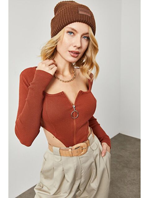 Xhan Kiremit Bel Dekolteli & Dermuar Detaylı Kaşkorse Bluz 2KXK2-45737-16 - S000032997-18657