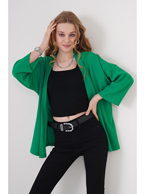 Bigdart 5862 Örme Kimono - Yeşil - S000089758-18194