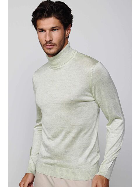 TUDORS Slim Fit Tam Boğazlı Yaka Düz Yün Gri Erkek Kazak