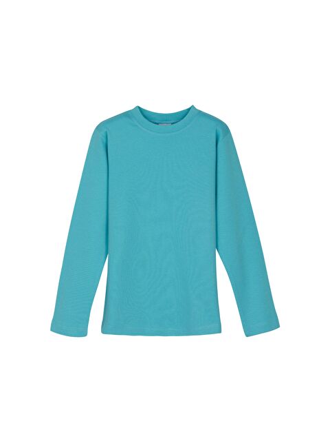 Lovetti Açık Turkuaz Unısex Sıfır Yaka Uzun Kol Tişört - S000053941-20049