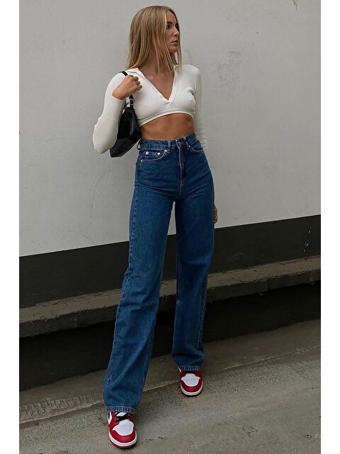 Madmext Mavi Palazzo Yüksel Bel Kadın Jean Mg1400 - S000029446-17234