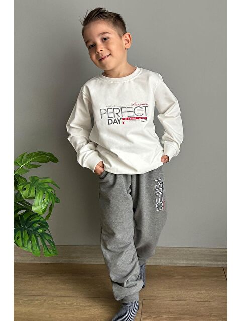 Breeze Erkek Çocuk Eşofman Takım Yazı Baskılı Ekru (2-5 Yaş) - S000363371-19965