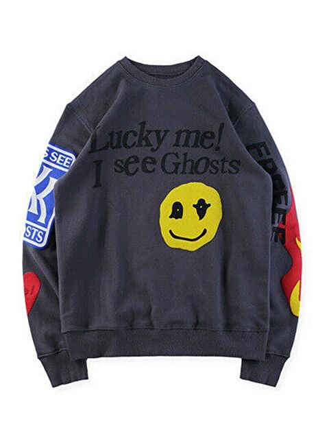 Madmext Antrasit Baskılı Oversize Sweatshirt Mg1207 - S000056834-29666