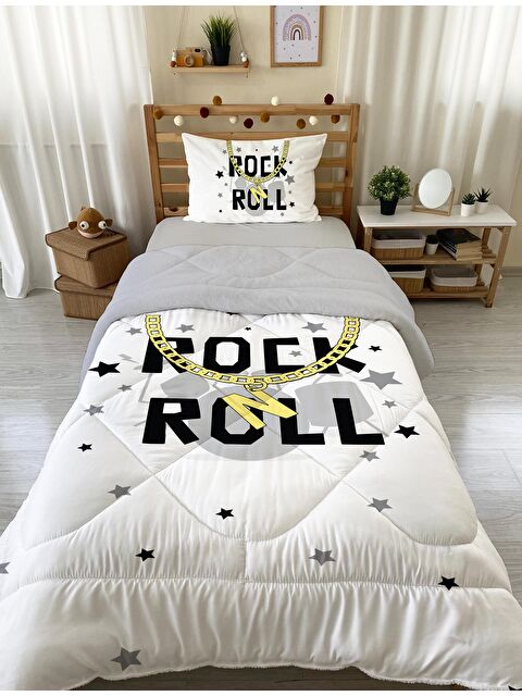 Evmila Rock Roll Desenli Tek Kişilik 160x220 Cm Wellsoft Çift Taraflı Silikon Yorgan Ve Uyku Seti - S000149922-20063