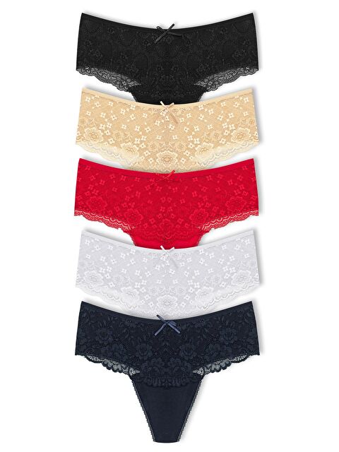 Hnx Pamuklu Önü Dantel Yüksek Bel Tanga Kadın Külot 5'li - S000040736-23173