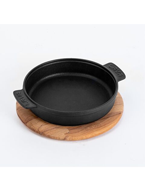 LAVA Yuvarlak Güveç Kabı Döküm Demir Yekpare Çift Kulplu Kayın Servis Ahşabı Çap(Ø)11cm. - S000056539-19351