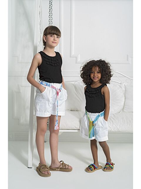 For You Kids Organik Kemerli Cepli Duble Paça Beyaz Şort - S000016610-20063
