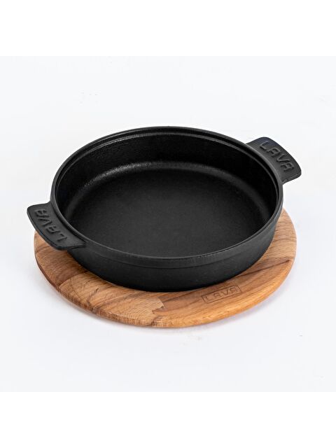 LAVA Yuvarlak Güveç Kabı Döküm Demir Yekpare Çift Kulplu Kayın Servis Ahşabı Çap(Ø)14cm. - S000056535-19351