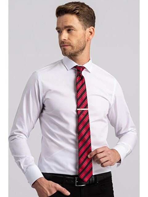 TUDORS Slim Fit Dar Kesim Düz Erkek Gömlek - S000022329-20063