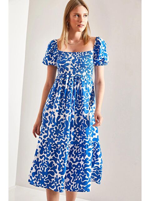 SHADE Kadın Beli Gipeli Desenli Kloş Elbise - S000020650-17234