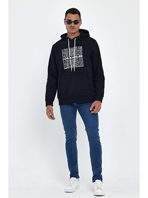 Süperlife Kapüşonlu Regular Fit İçi Polarlı 3 İplik Los Angeles Baskılı Erkek Hoodie spr24sw10 - S000071934-19351