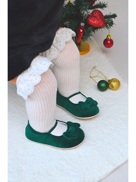 First Step Yeşil Kadife Kız Bebek Lastikli İlk Adım Babet-F-543 - S000106963-18194