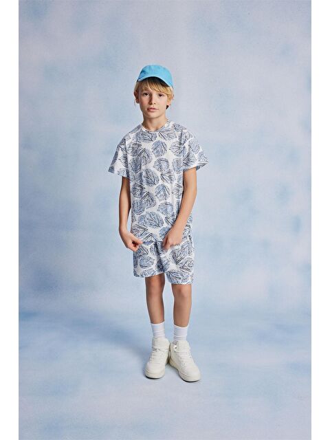 Luess Erkek Çocuk Yaprak Desenli Tshirt Şort Takım - S000144508-37234