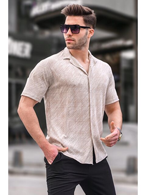 Madmext Erkek Bej Klasik Yaka Regular Fit Kısa Kollu %100 Pamuk Gömlek 5583 - S000016143-19928