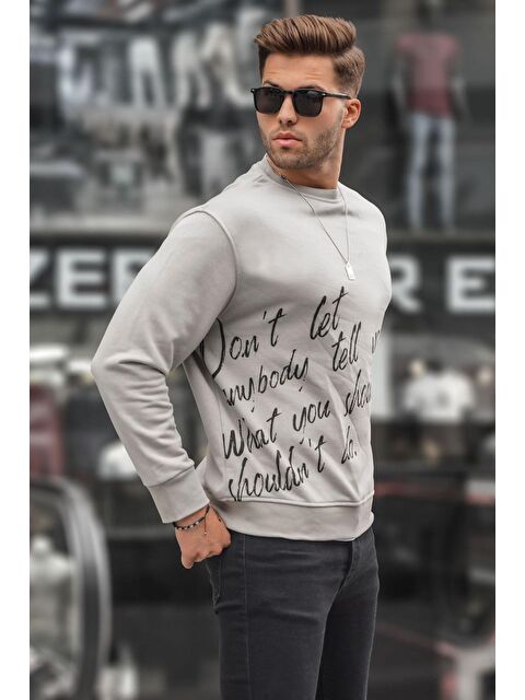 Madmext Boyalı Gri Baskılı Bisiklet Yaka Sweatshirt 6156 - S000061265-22875